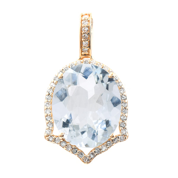 3.94 Ct Oval Mixed Cut Natural Aquamarine 14K Gold Pendant