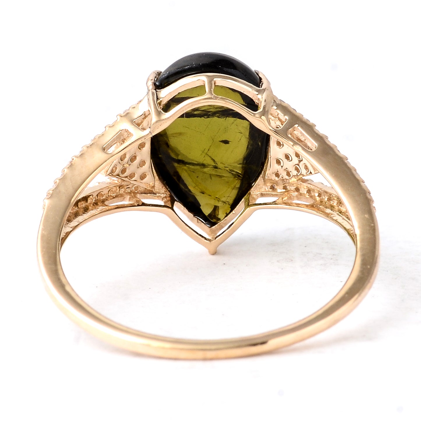 3.30 Ct Pear Cabochon Natural Tourmaline 14K Gold Ring