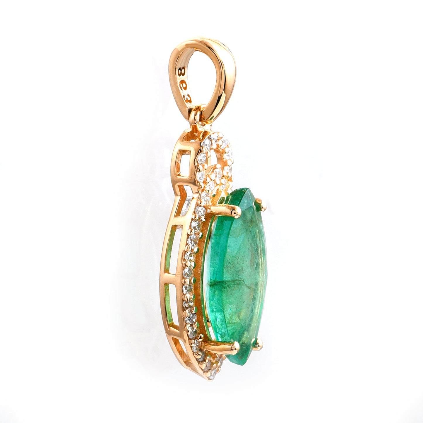 1.61 Ct Marquise Mixed Cut Natural Emerald 14K Gold Pendant