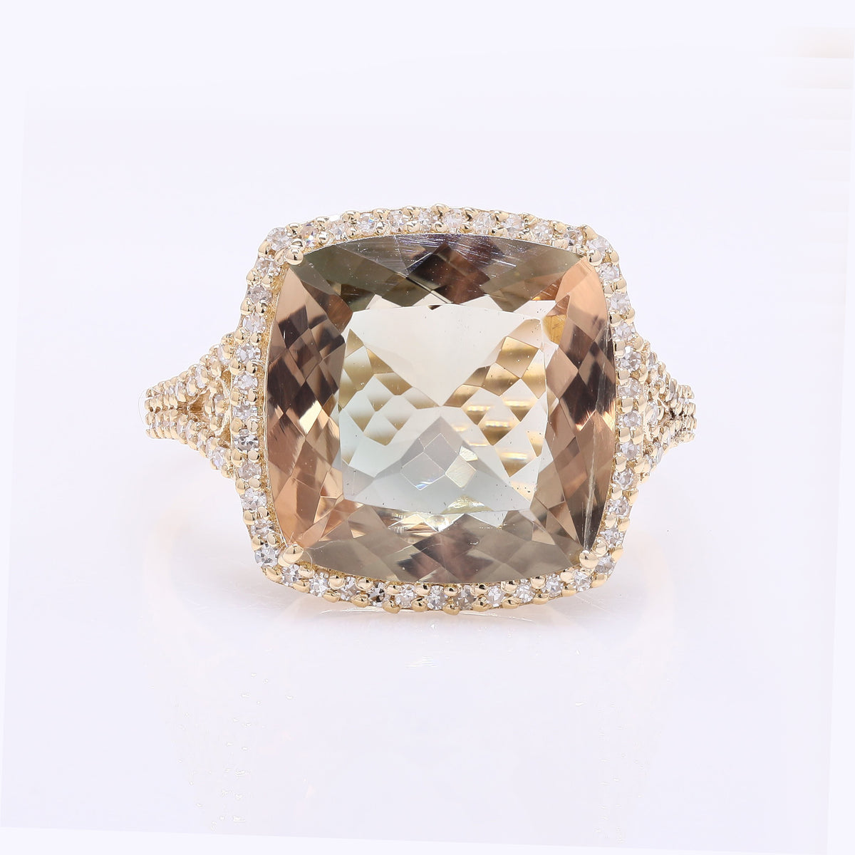6.46 Ct Cushion Mixed Cut Natural Sunstone 14K Gold Ring