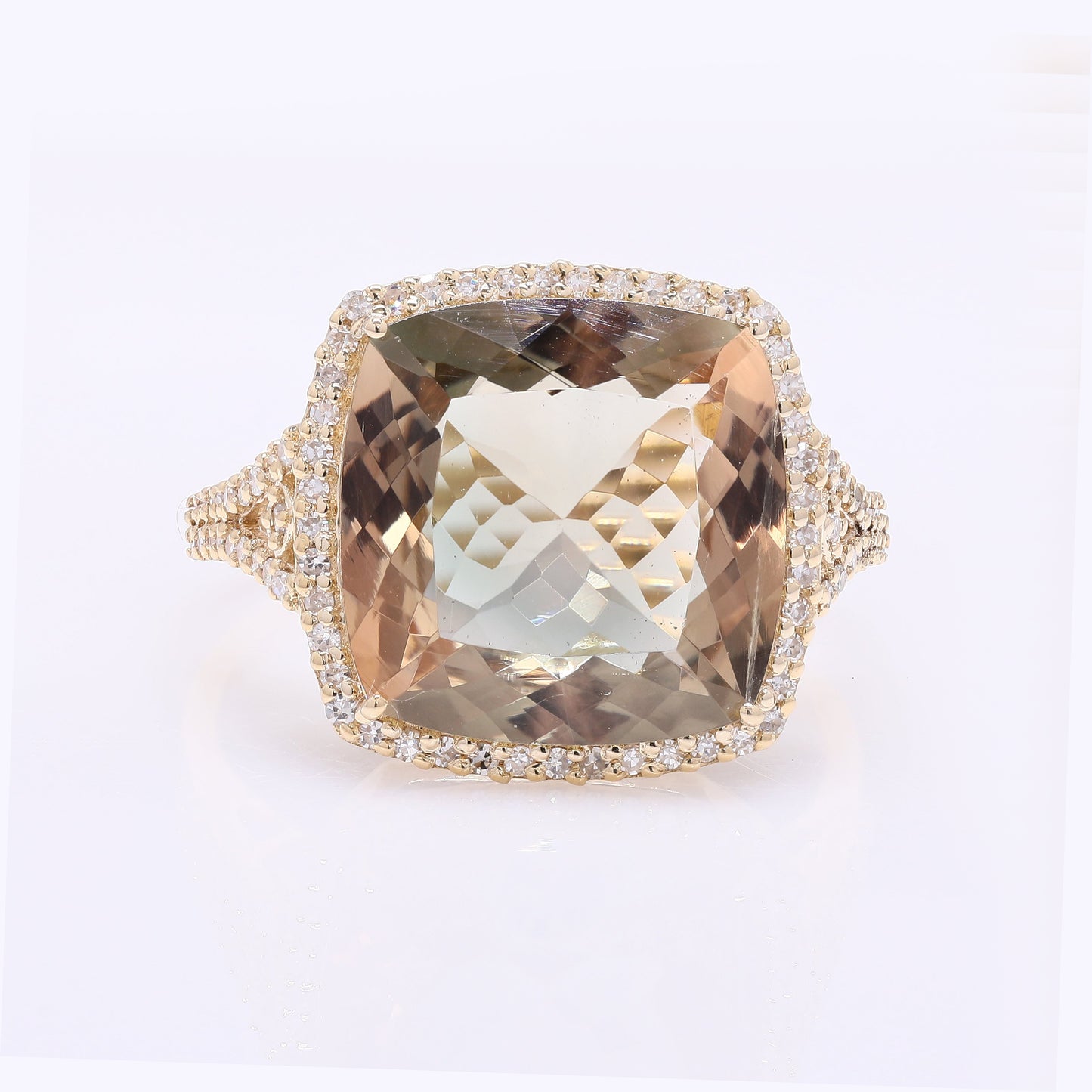 6.46 Ct Cushion Mixed Cut Natural Sunstone 14K Gold Ring