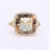 6.46 Ct Cushion Mixed Cut Natural Sunstone 14K Gold Ring