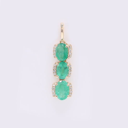 1.62 Ct Oval Mixed Cut Natural Emerald 14K Gold Pendant