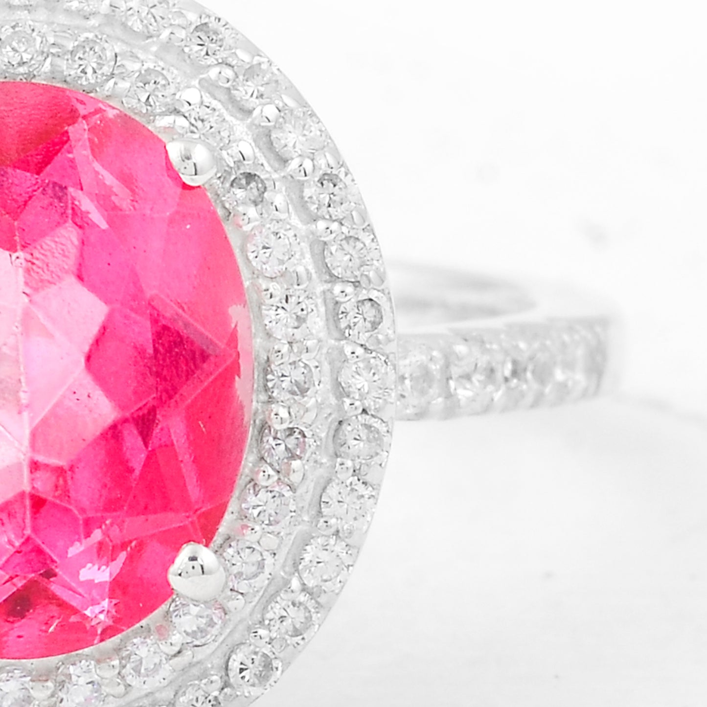 6.89 Ct Oval Pink Topaz, Cubic Zirconia 925 Sterling Silver Ring