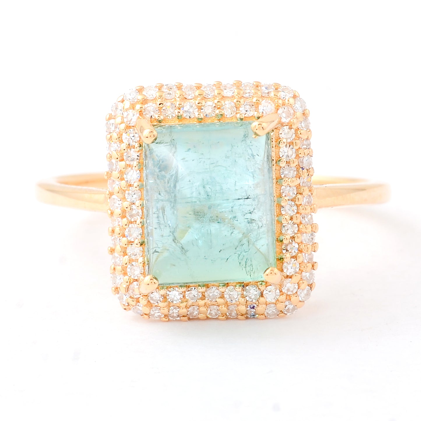 3.48 Ct Cushion Cabochon Cut Natural Tourmaline 14K Gold Ring