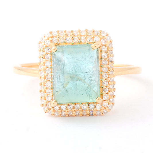 3.48 Ct Cushion Cabochon Cut Natural Tourmaline 14K Gold Ring