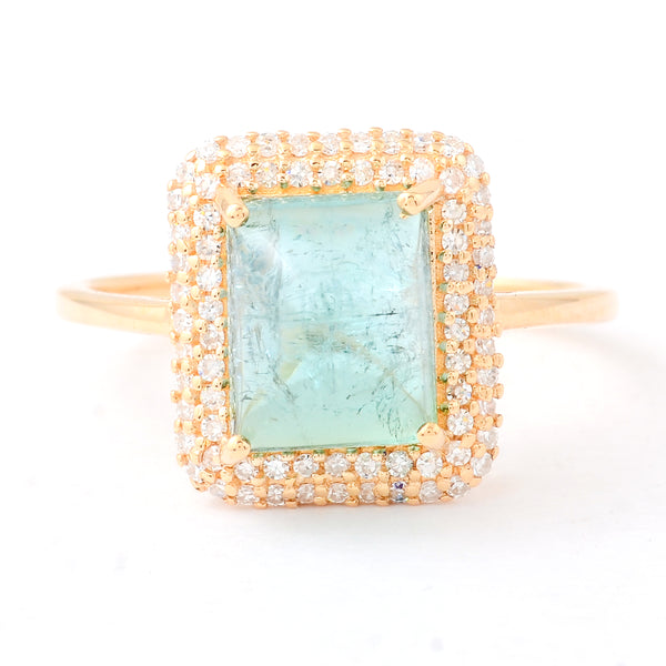 3.48 Ct Cushion Cabochon Cut Natural Tourmaline 14K Gold Ring