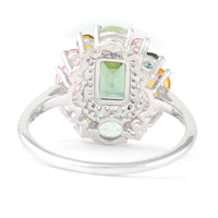 1.65 Ct Octagon Step Cut, Oval Mixed Cut, Round Mixed Cut Natural Multi-Coloured Tourmaline 950 Platinum Ring