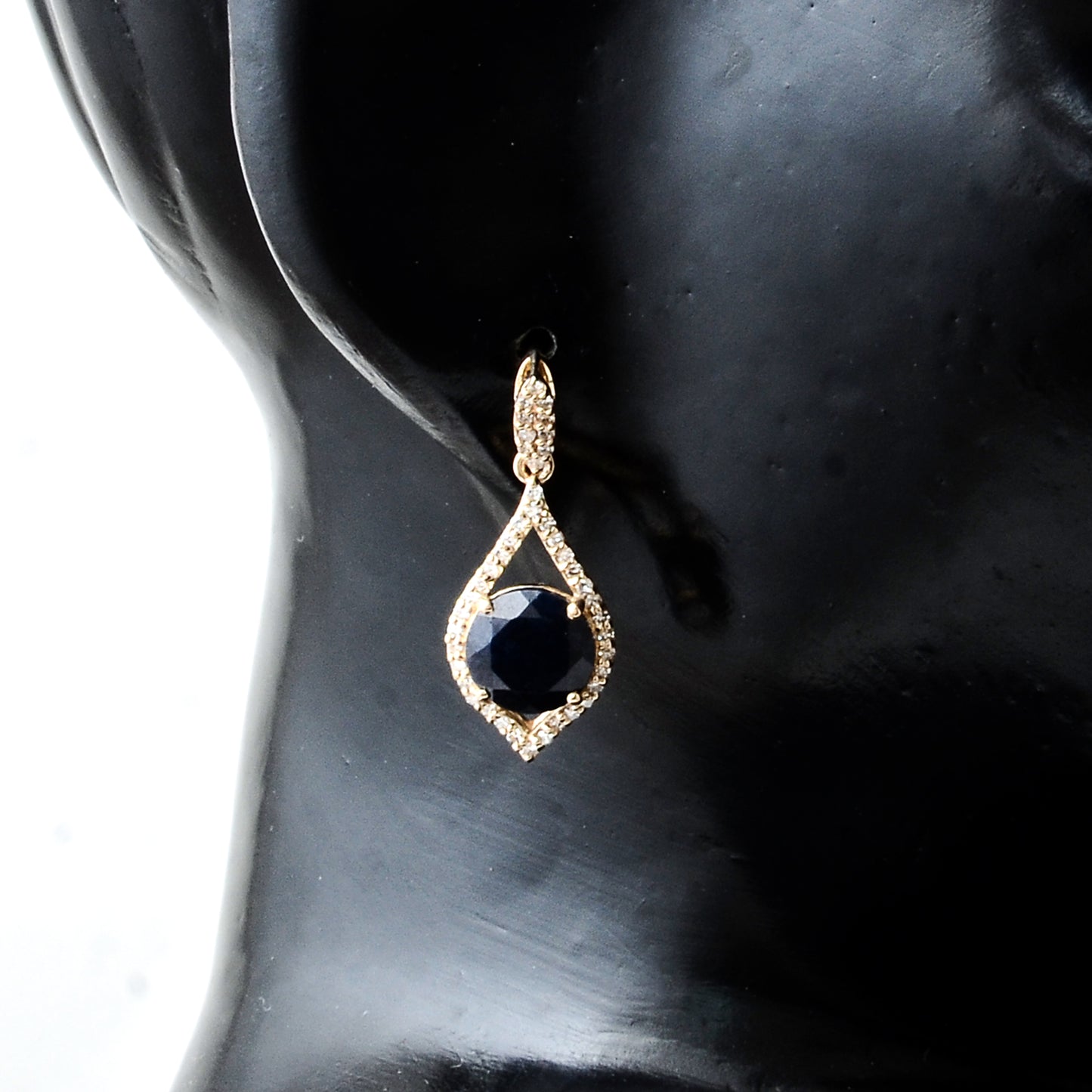 3.62 Ct Round Mixed Cut Natural Corundum Sapphire 14K Gold Earrings