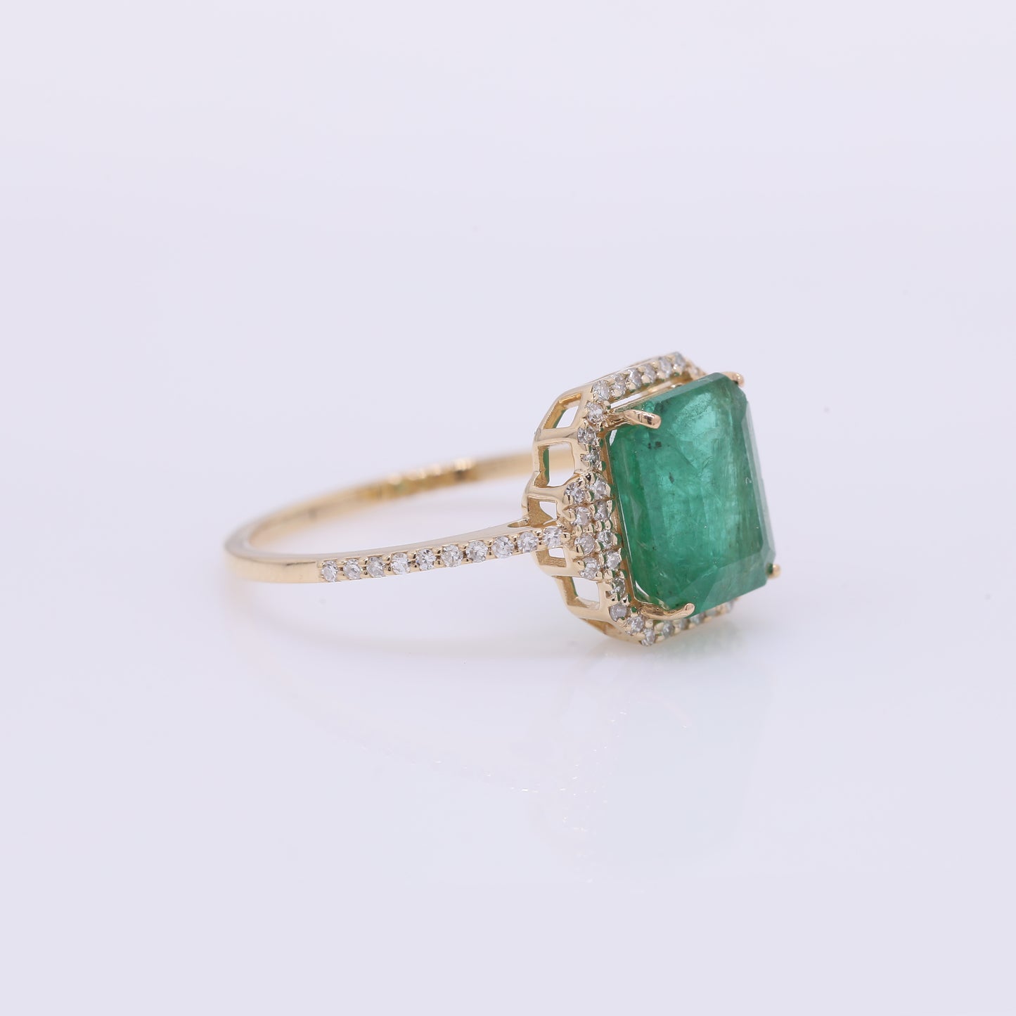 2.91 Ct Octagon Step Cut Natural Emerald 14K Gold Ring