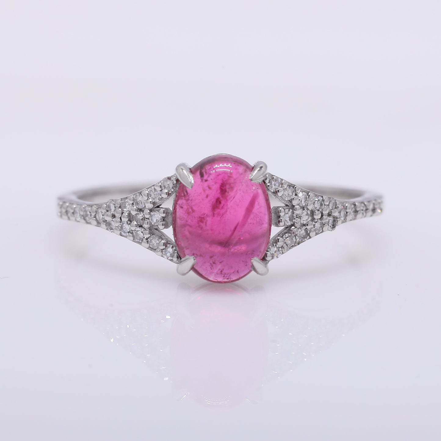 1.27 Ct Oval Cabochon Cut Natural Pink Tourmaline 950 Platinum Ring