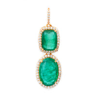 3.31 Ct Oval Mixed Cut, Cushion Mixed Cut Natural Emerald 14K Gold Pendant