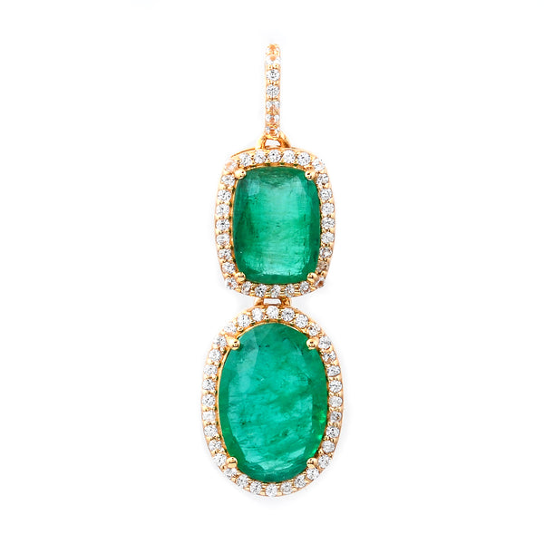 3.31 Ct Oval Mixed Cut, Cushion Mixed Cut Natural Emerald 14K Gold Pendant