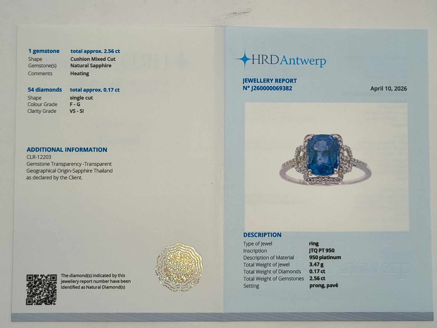 2.73 Ct Cushion Mixed Cut Natural Sapphire 950 Platinum Ring