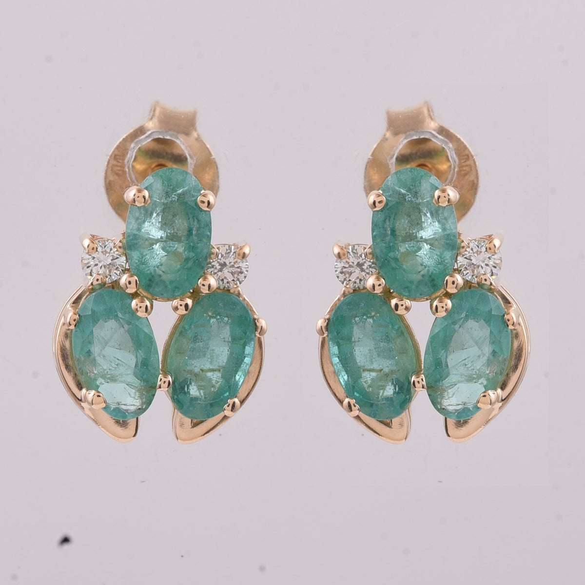 1.58 Ct Oval Natural Emerald 14K Gold Earrings