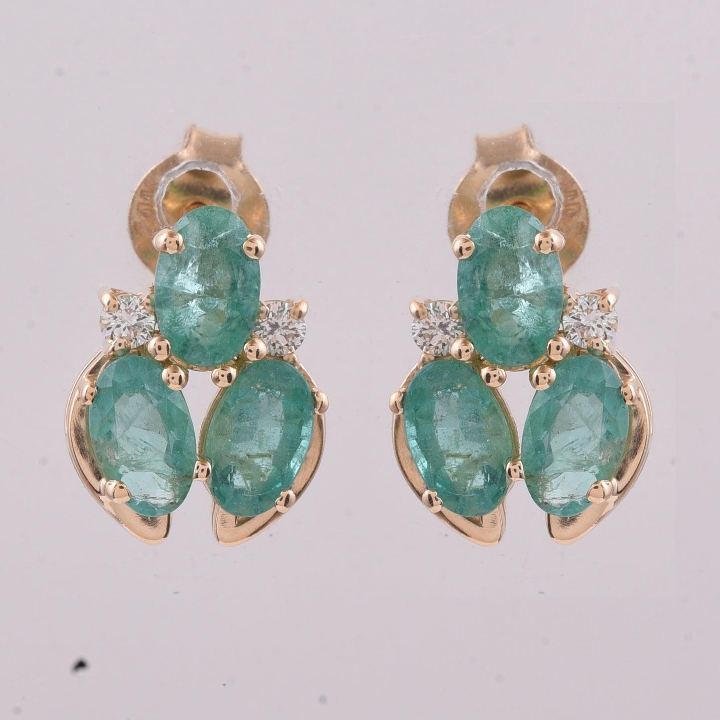 1.58 Ct Oval Natural Emerald 14K Gold Earrings