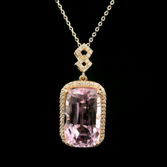 10.24 Ct Cushion Kunzite 14K Gold Pendant