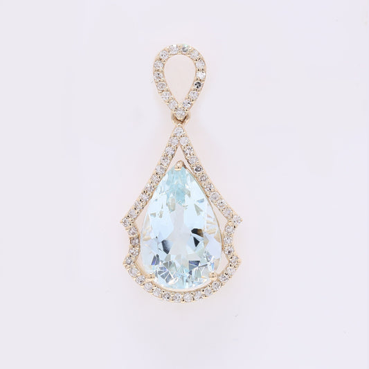 2.95 Ct Pear Mixed Cut Natural Aquamarine 14K Gold Pendant