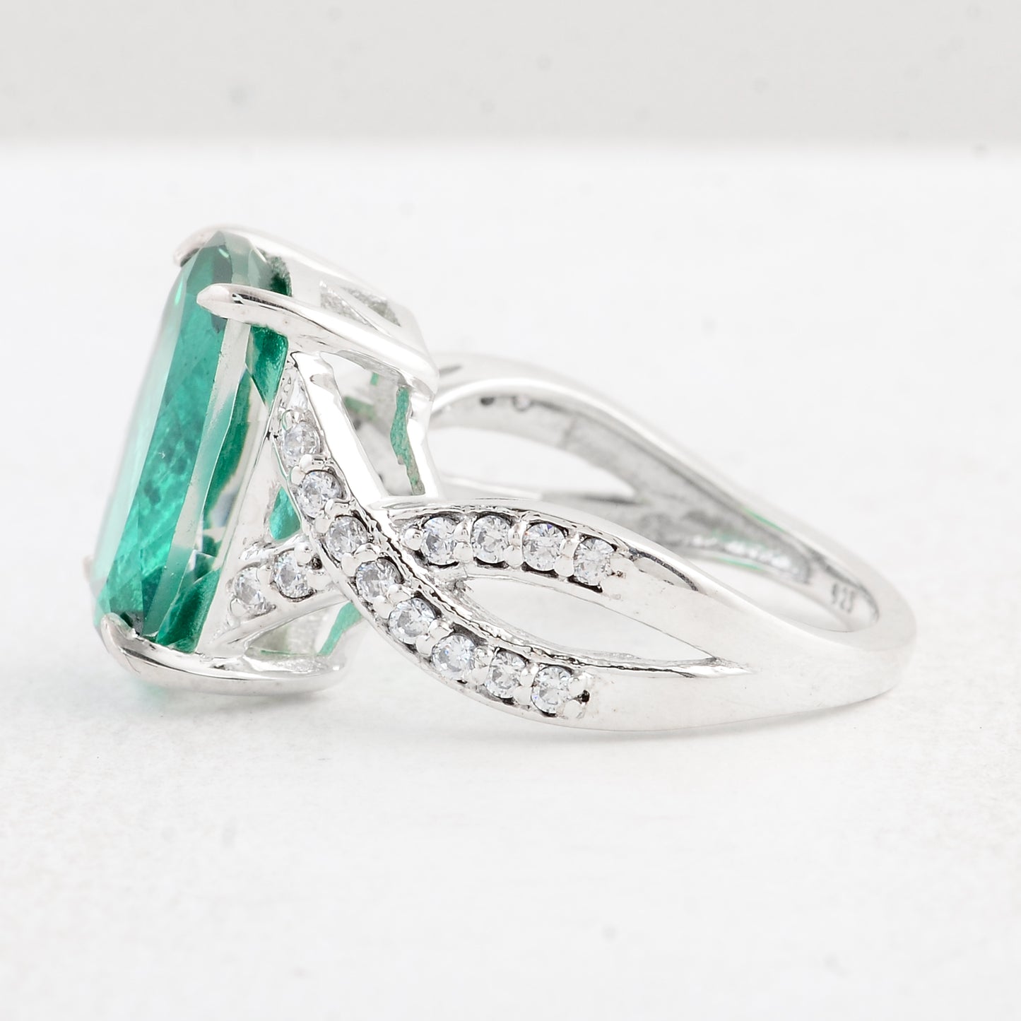 8.69 Ct Cushion Green Topaz 925 Sterling Silver Ring