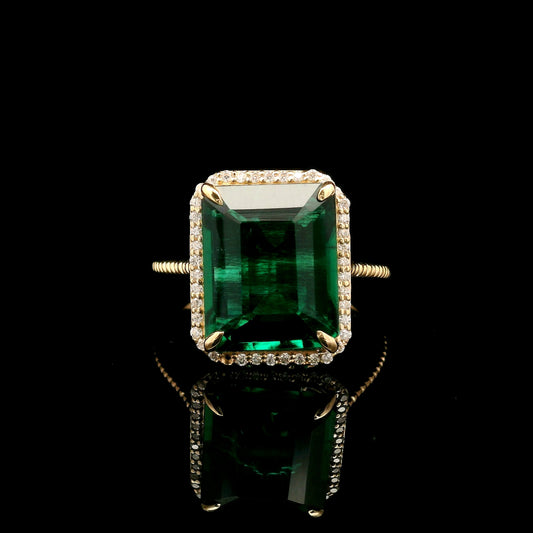 5.41 Ct Emerald Cut Lab Grown Emerald 14K Gold Ring