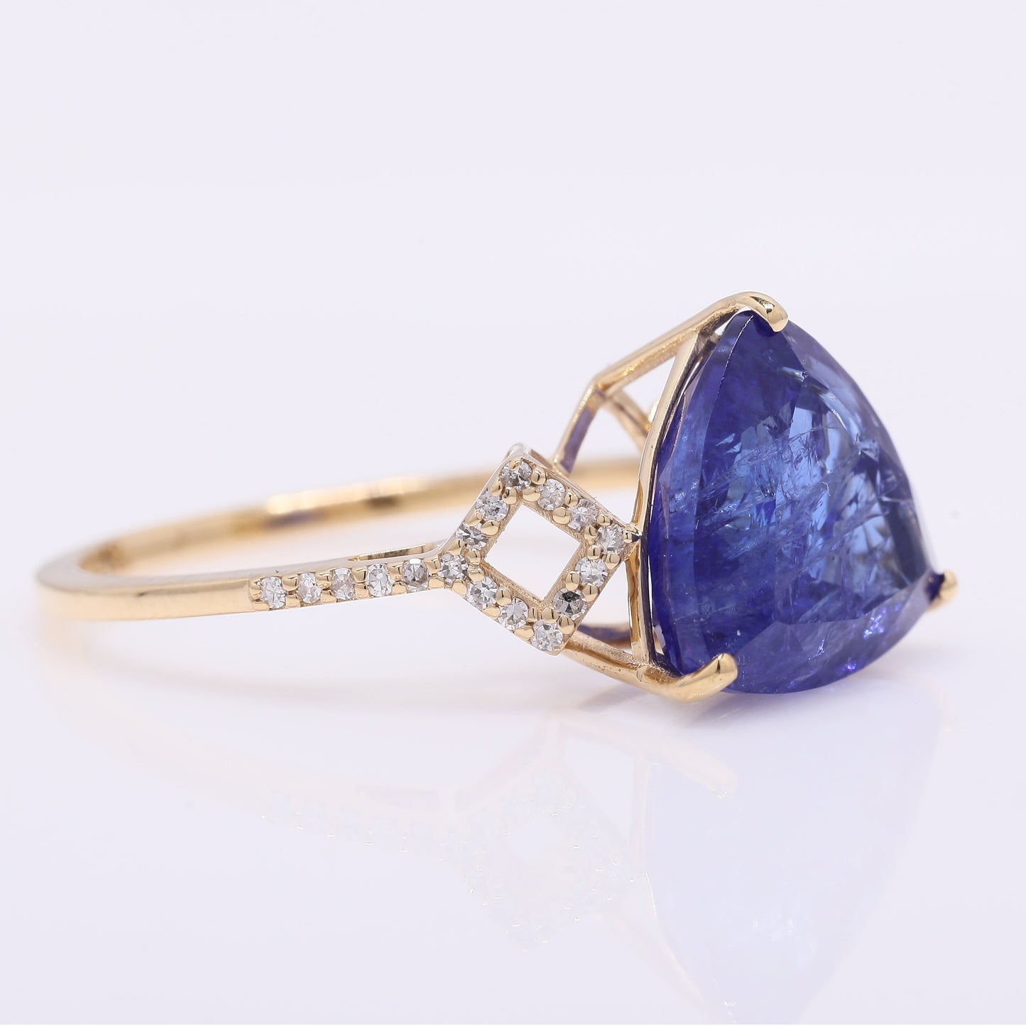 5.03 Ct Triangle Mixed Cut Natural Tanzanite 14K Gold Ring