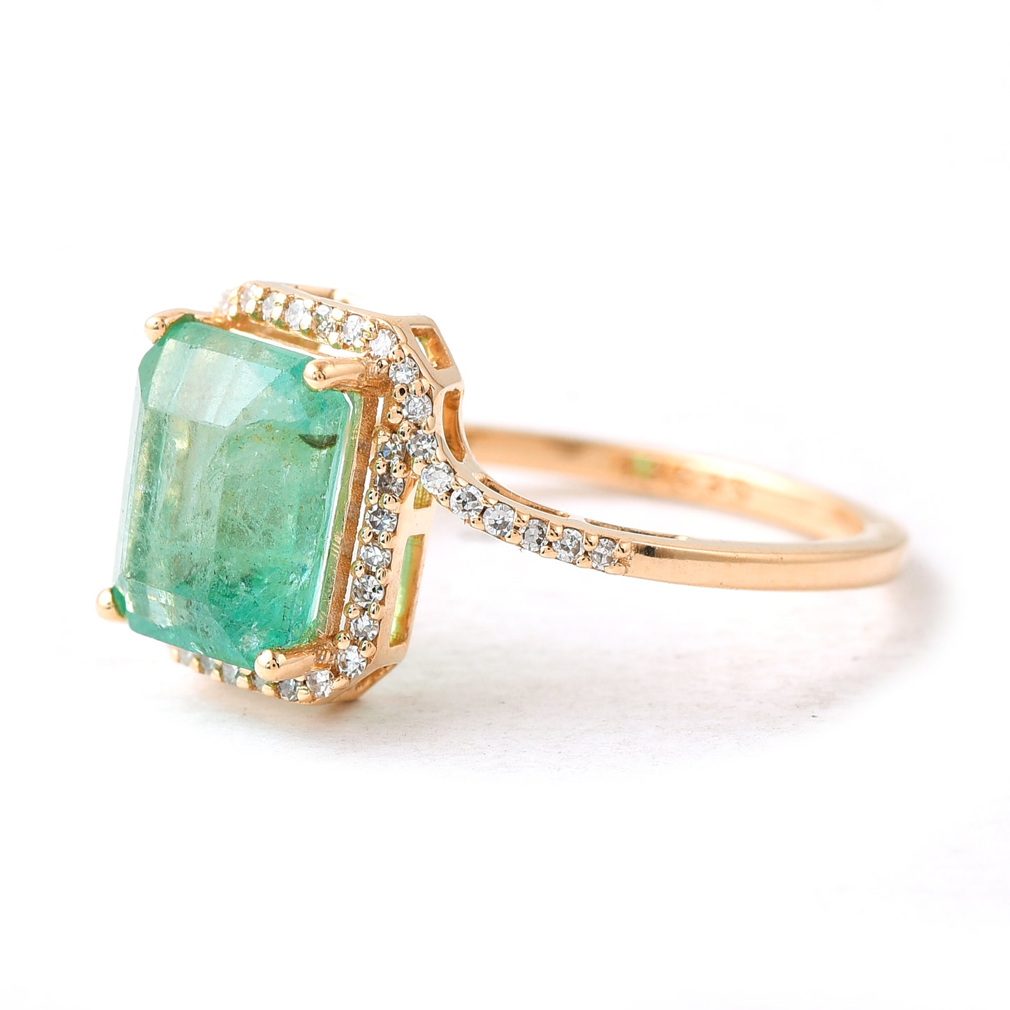 2.14 Ct Octagon Step Cut Natural Emerald 14K Gold Ring