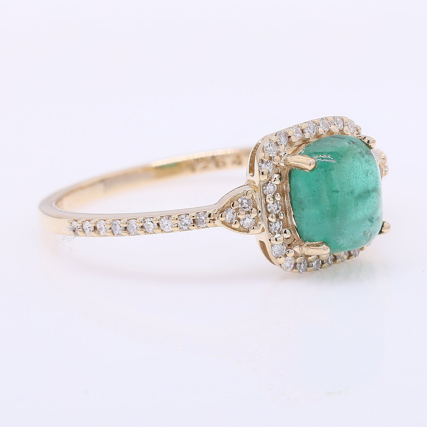1.11 Ct Cushion Cabochon Natural Emerald 14K Gold Ring