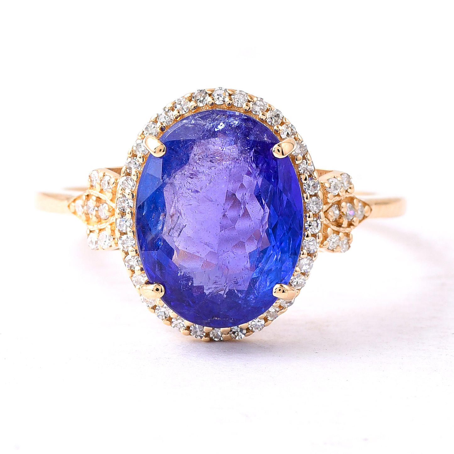 4.19 Ct Oval Mixed Cut Natural Tanzanite 14K Gold Ring