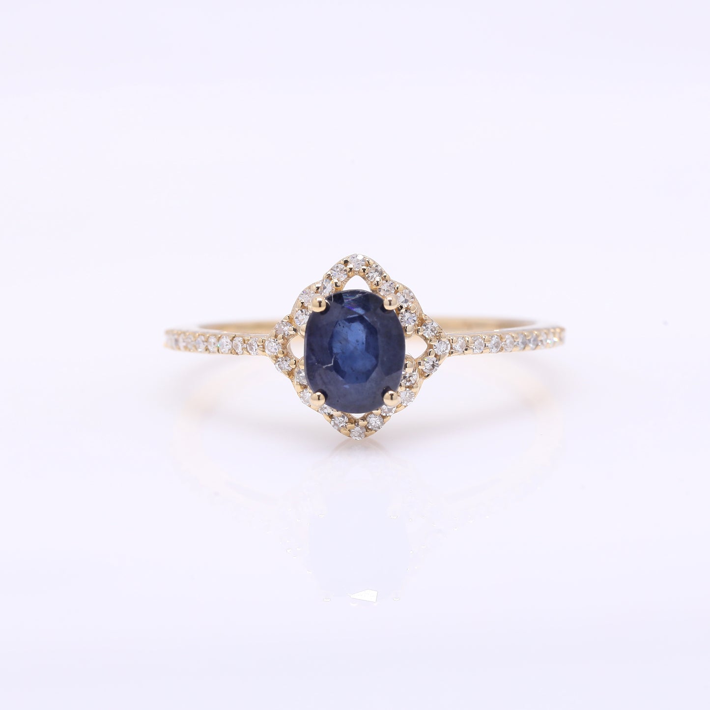 1.28 Ct Oval Mixed Cut Natural Sapphire 14K Gold Ring