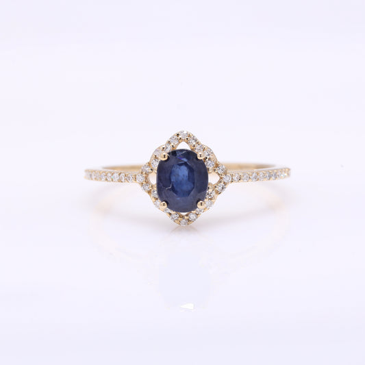 1.28 Ct Oval Mixed Cut Natural Sapphire 14K Gold Ring