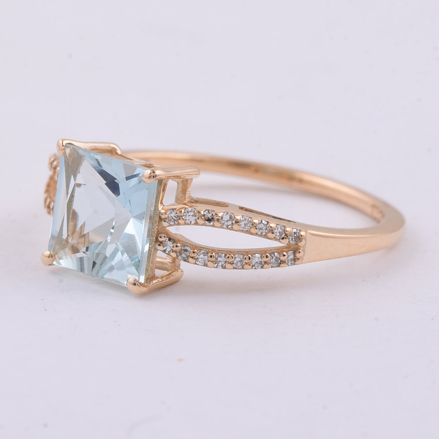 1.40 Ct Square Step Cut Natural Aquamarine 14K Gold Ring