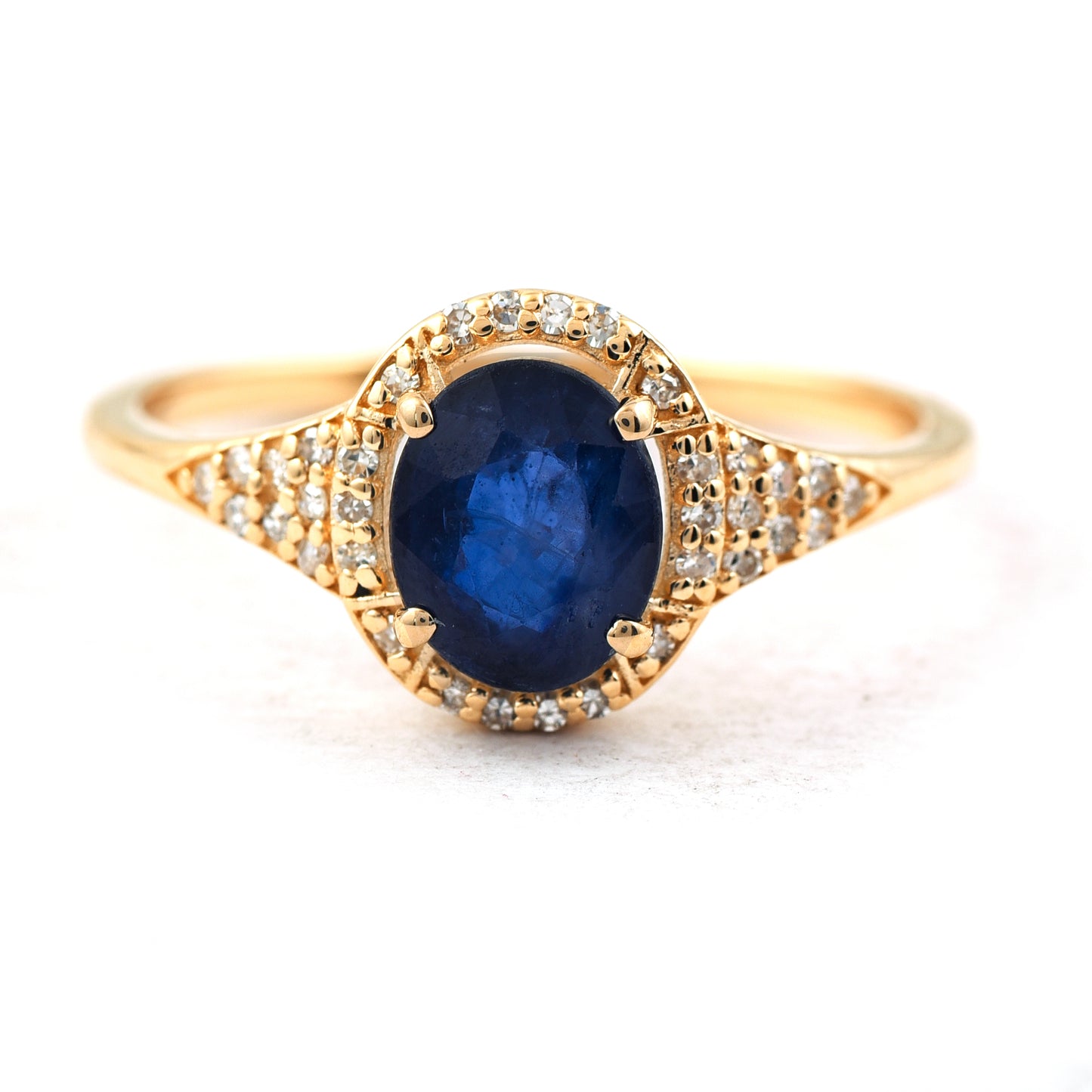 1.32 Ct Oval Mixed Cut Natural Sapphire 14K Gold Ring