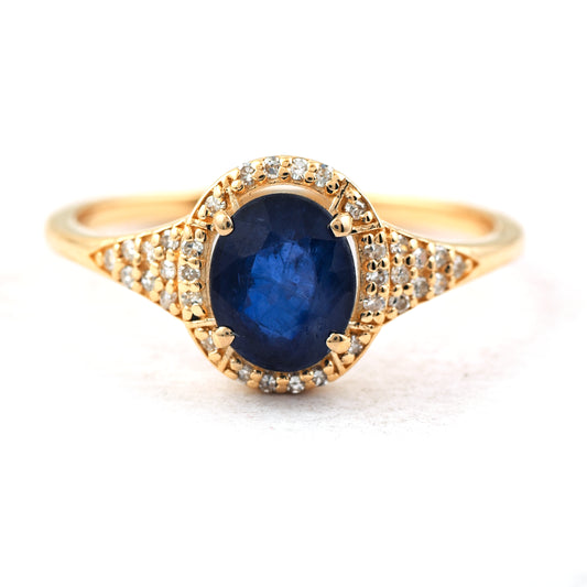 1.32 Ct Oval Mixed Cut Natural Sapphire 14K Gold Ring