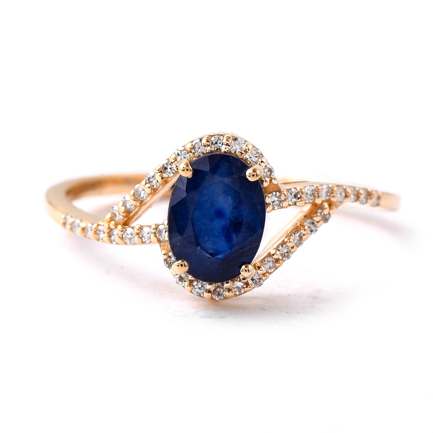 1.40 Ct Oval Mixed Cut Natural Sapphire 14K Gold Ring