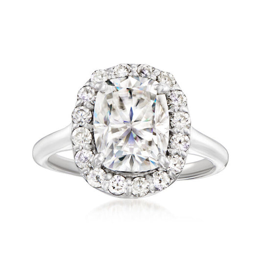 2.032 ct. t.w. Moissanite Halo Ring in Sterling Silver. Size 8