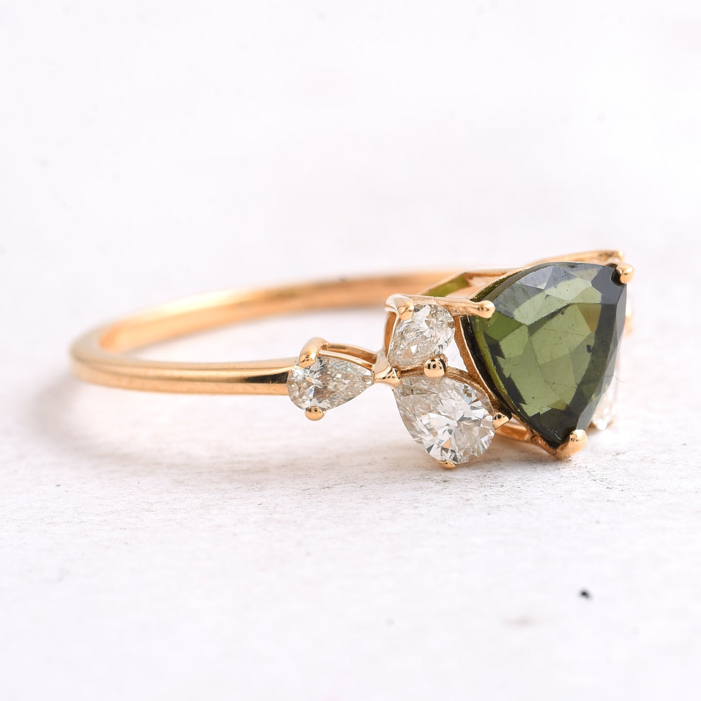 1.54 Ct Triangle Mixed Cut Natural Tourmaline 14K Gold Ring