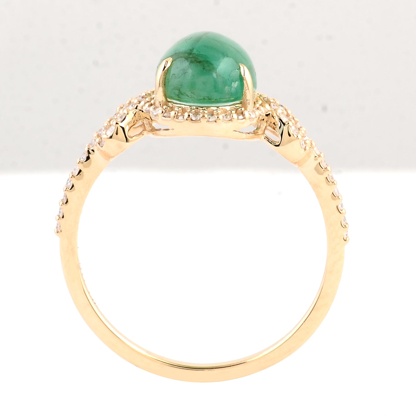 2.50 Ct Oval Cabochon Natural Beryl Emerald 14K Gold Ring