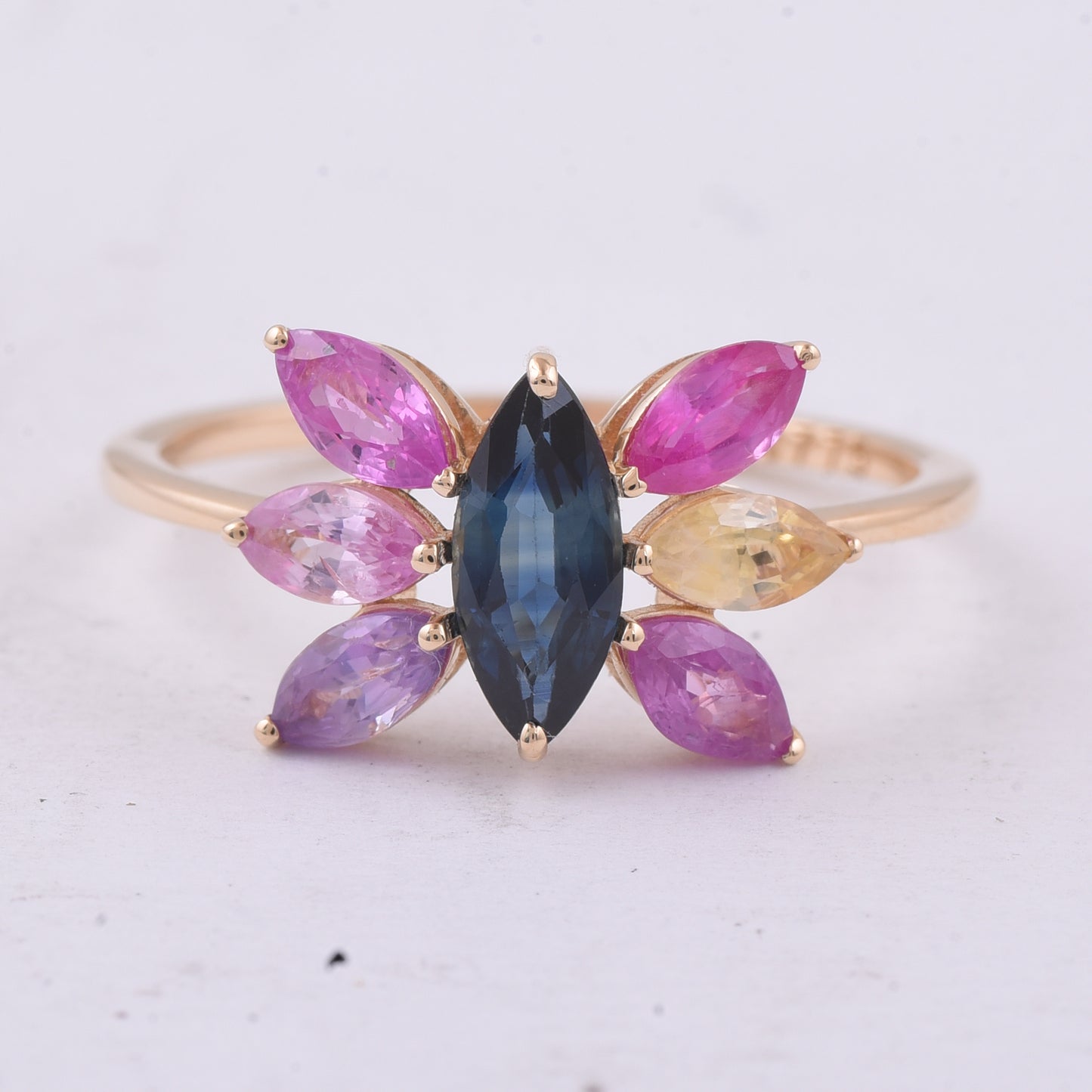 2.07 Ct Marquise Natural Multi-Coloured Sapphire 14K Gold Ring