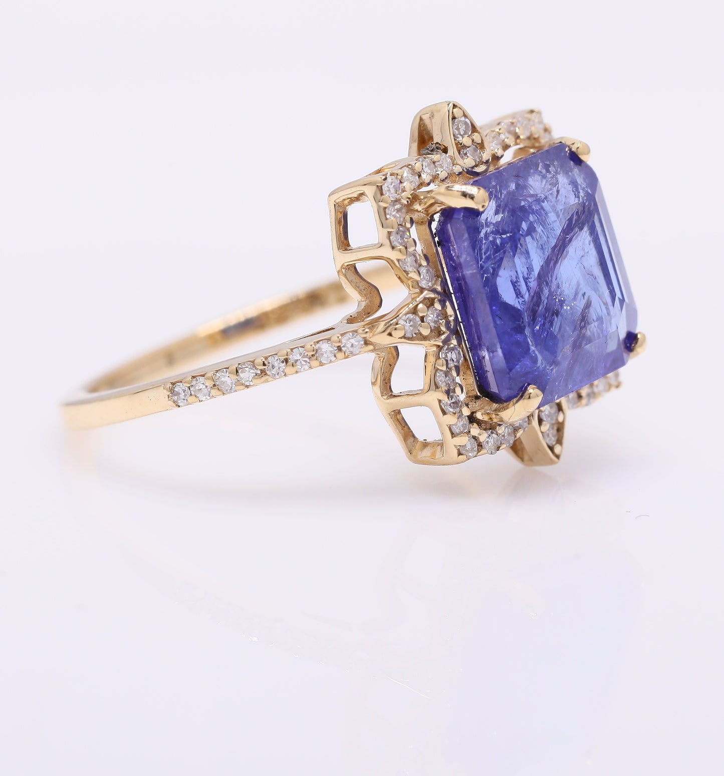 3.84 Ct Octagon Step Cut Natural Tanzanite 14K Gold Ring