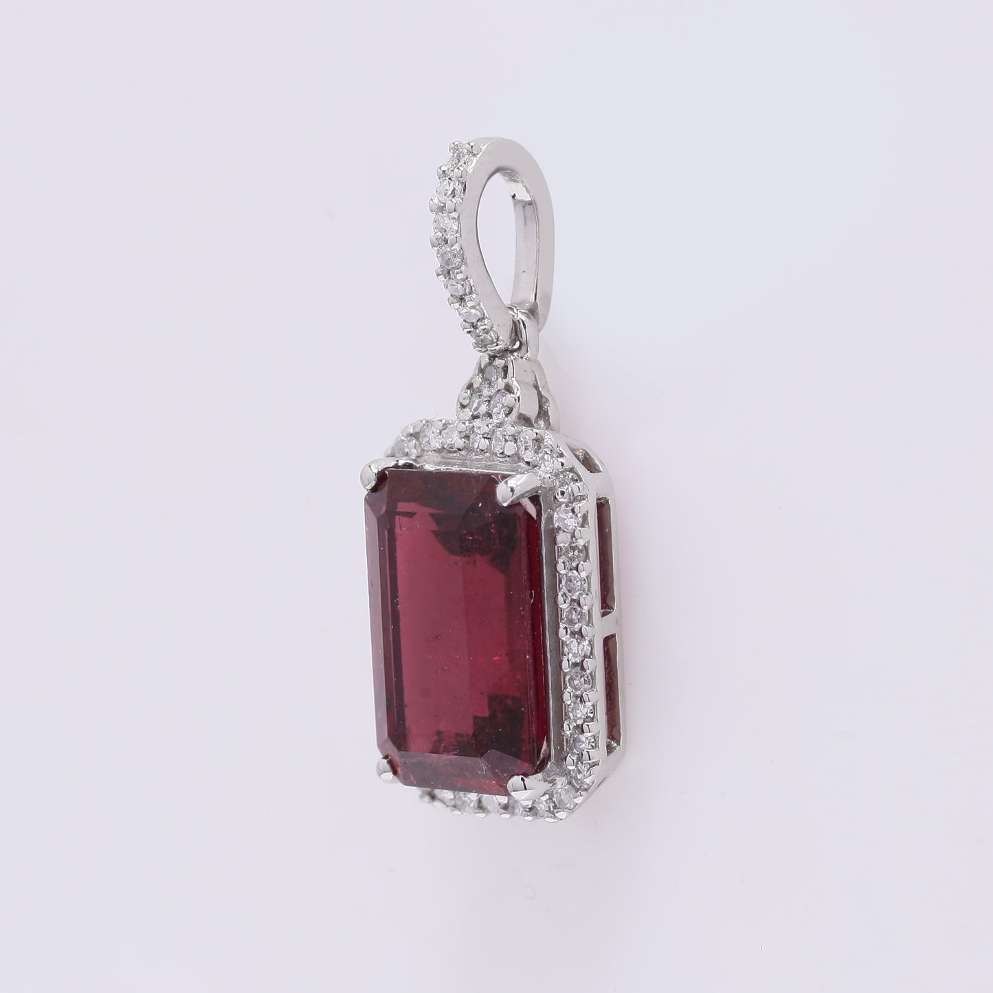 2.57 Ct Octagon Step Cut Natural Rubellite 950 Platinum Pendant