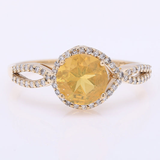 1.07 Ct Round Mixed Cut Natural Fire Opal 14K Gold Ring