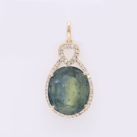 9.62 Ct Oval Mixed Cut Natural Sapphire 14K Gold Pendant
