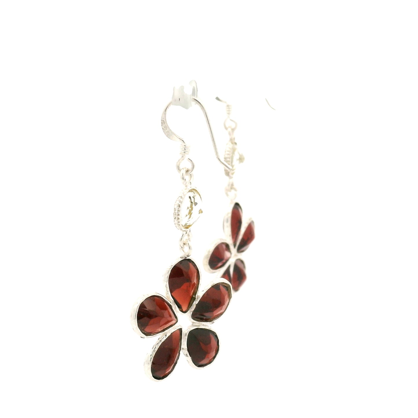 12.25 Ct Garnet, White Topaz 925 Sterling Silver Earrings