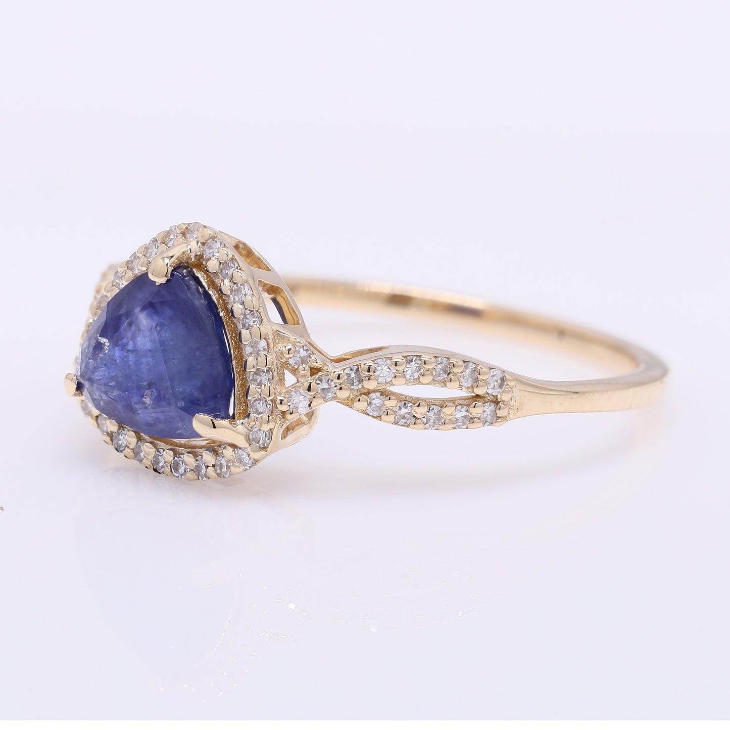 1.55 Ct Triangle Mixed Cut Natural Sapphire 14K Gold Ring