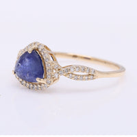 1.55 Ct Triangle Mixed Cut Natural Sapphire 14K Gold Ring