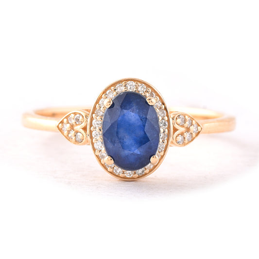 1.46 Ct Oval Mixed Cut Natural Sapphire 14K Gold Ring