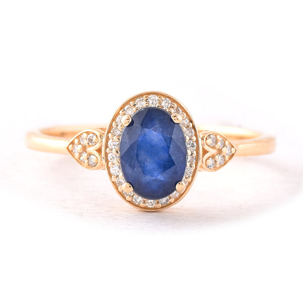 1.46 Ct Oval Mixed Cut Natural Sapphire 14K Gold Ring