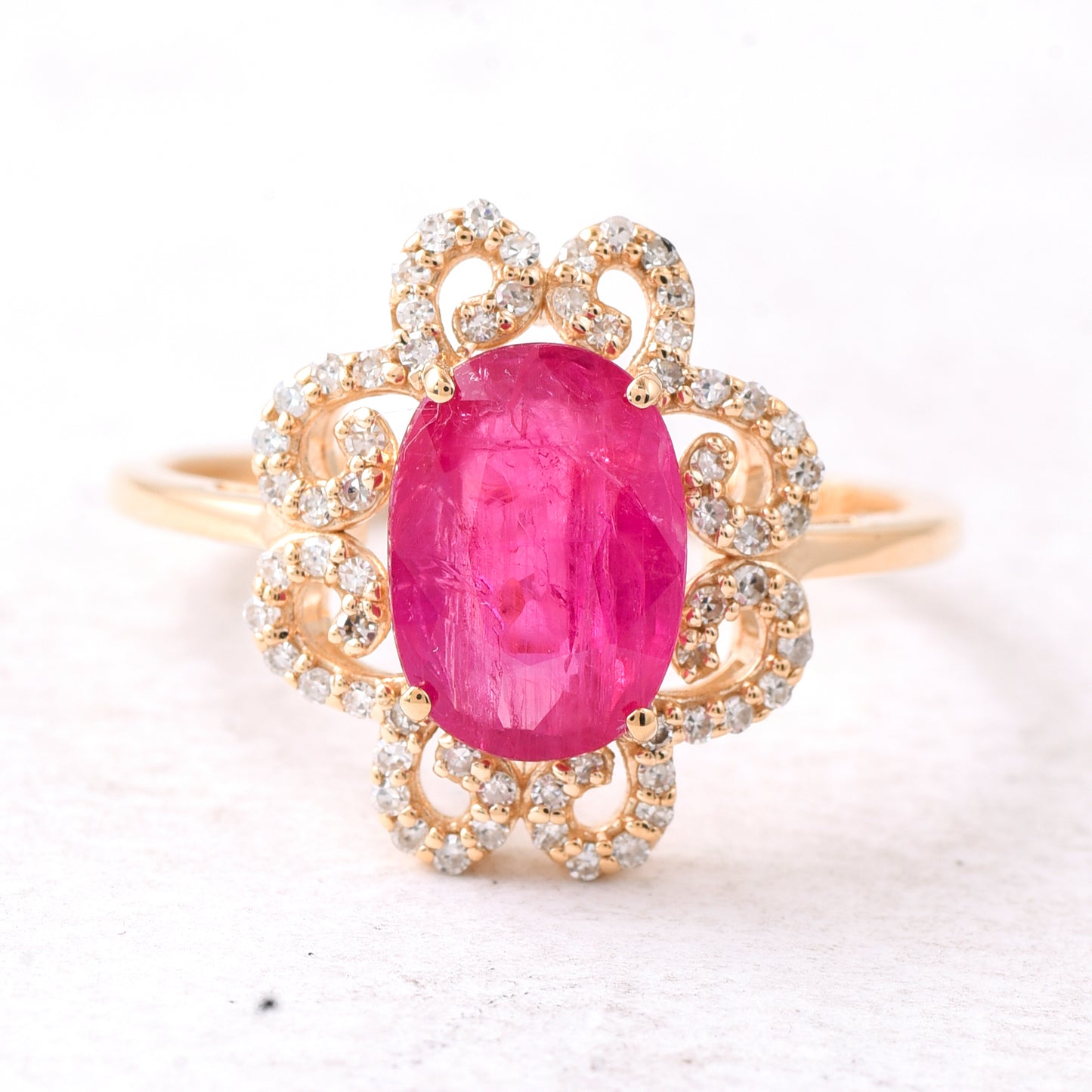 2.43 Ct Oval Mixed Cut Natural Ruby 14K Gold Ring