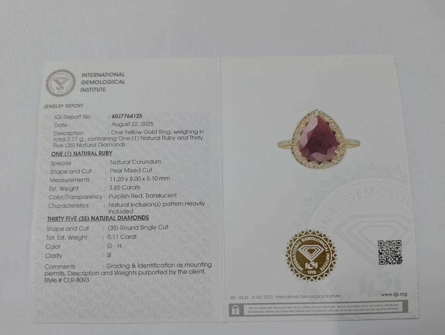 3.96 Ct Pear Mixed Cut Natural Corundum Ruby 14K Gold Ring