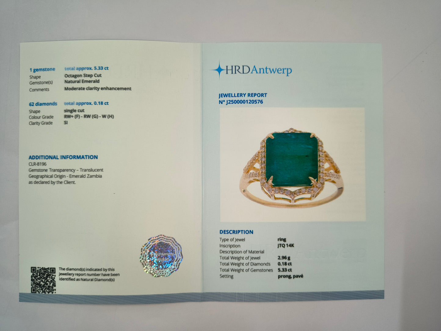 5.51 Ct Octagon Natural Emerald 14K Gold Ring